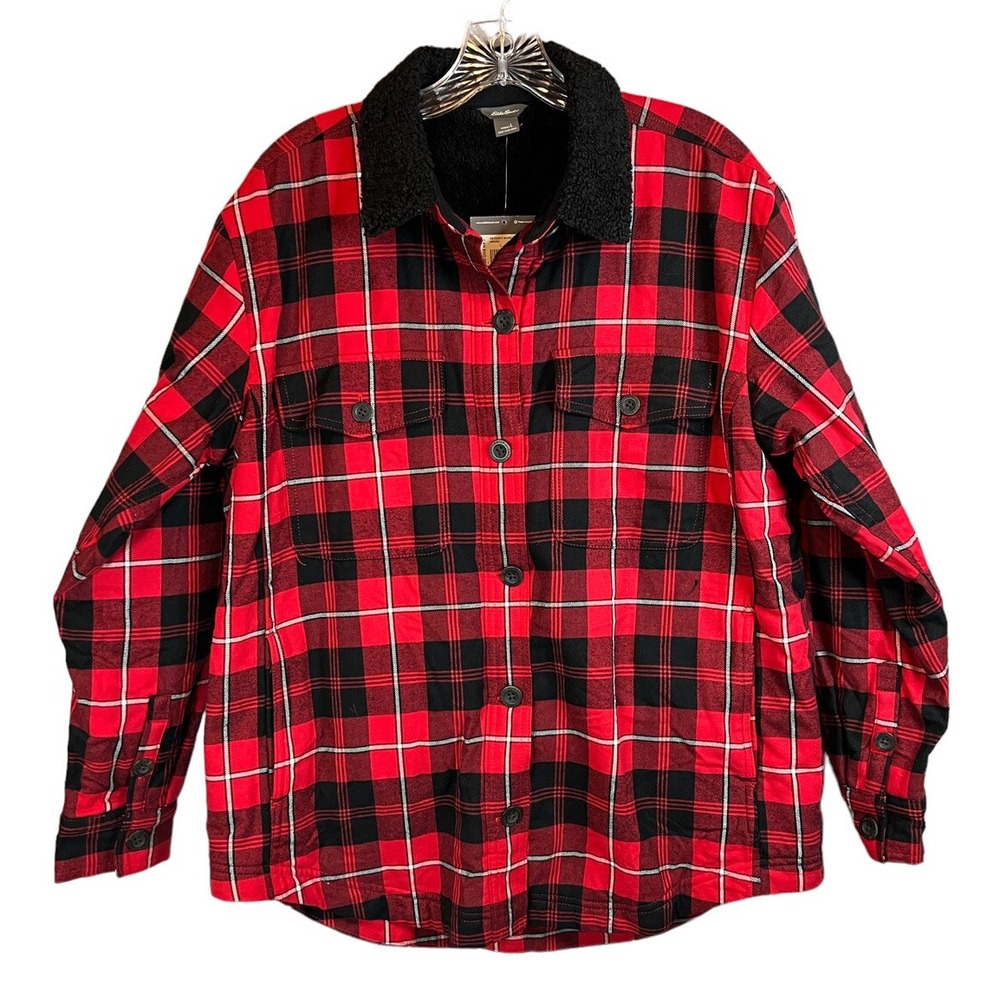 Eddie Bauer Sherpa Collar & Lined Buffalo Plaid Button Up Women's Large Jacket
